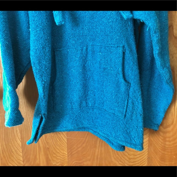 Baja style poncho hoodie with pouch pocket, turquoise, XL - Picture 3 of 9